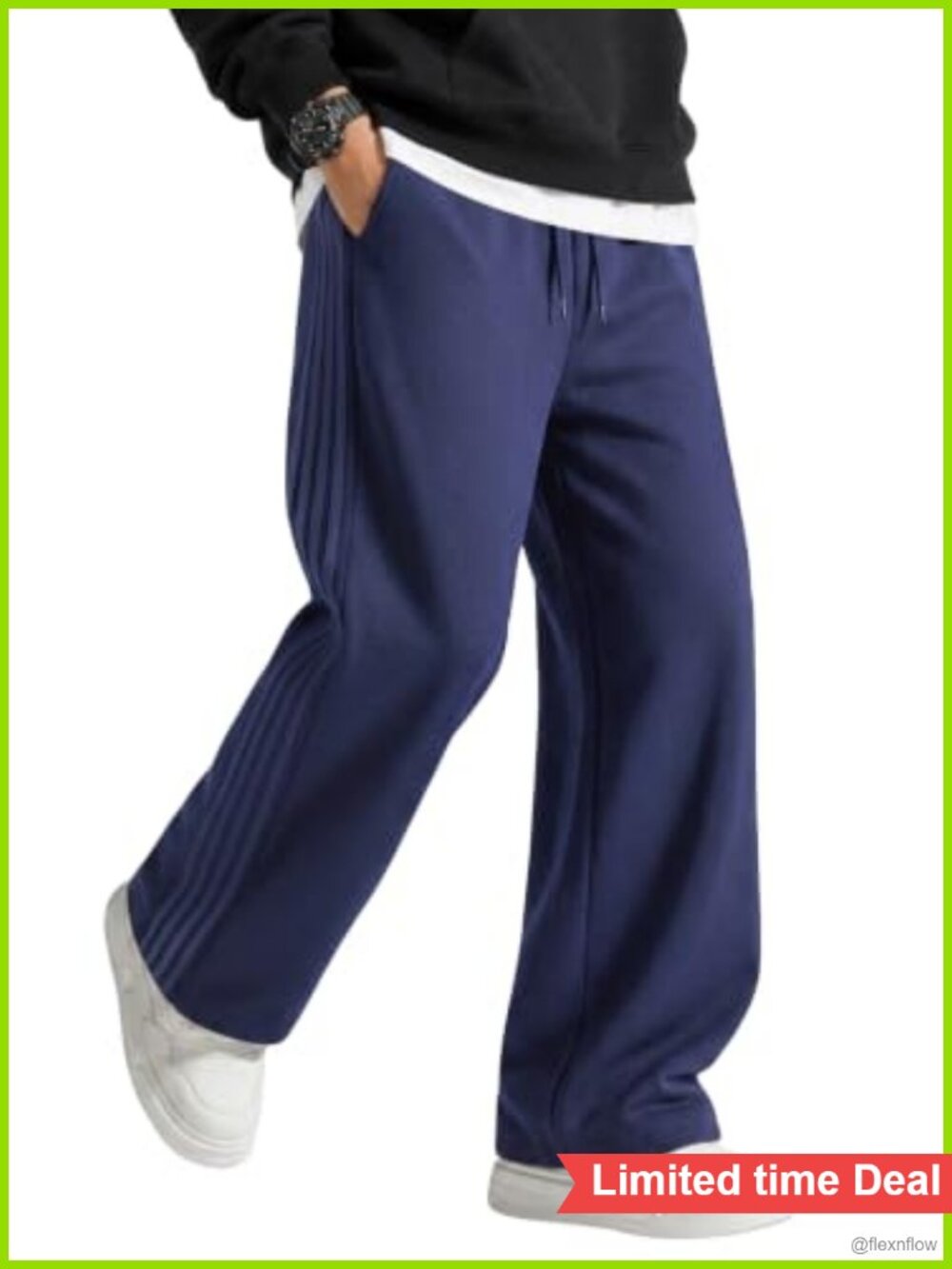 Men's Baggy Wide Leg Striped Track Sweatpants Drawstring Toggle Cuff